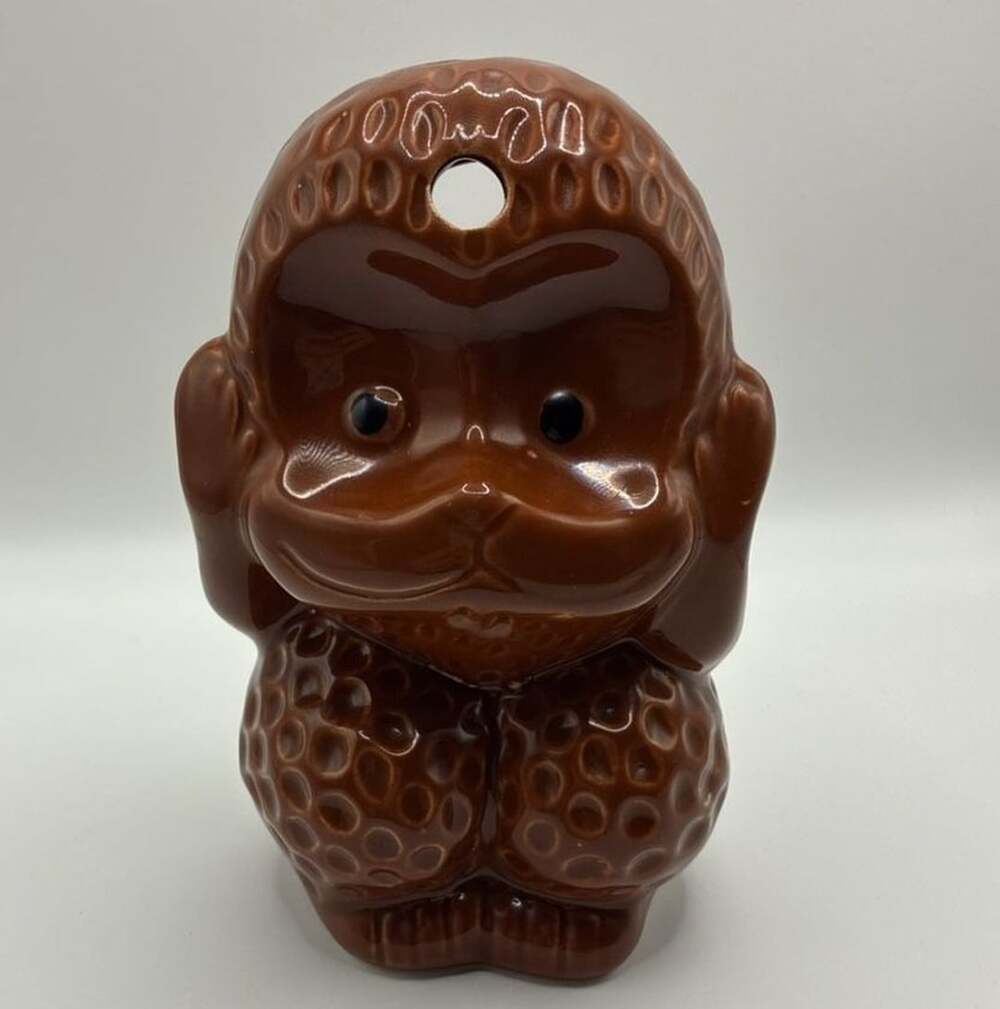 Ceramic Monkey Figurine Planter Brown Peanut Design